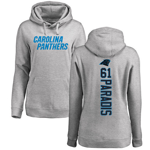 Carolina Panthers Ash Women Matt Paradis Backer NFL Football #61 Pullover Hoodie Sweatshirts->women nfl jersey->Women Jersey